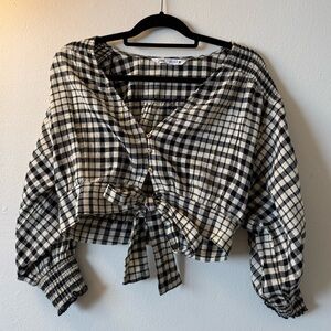 Zara Monochrome Plaid Blouse